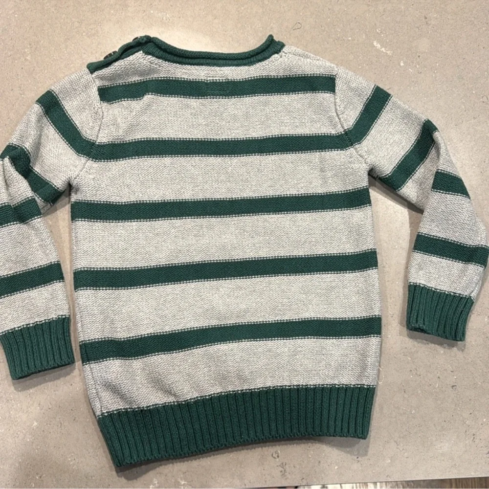 GAP Boys Size 4 grey and green striped crewneck long sleeve sweater